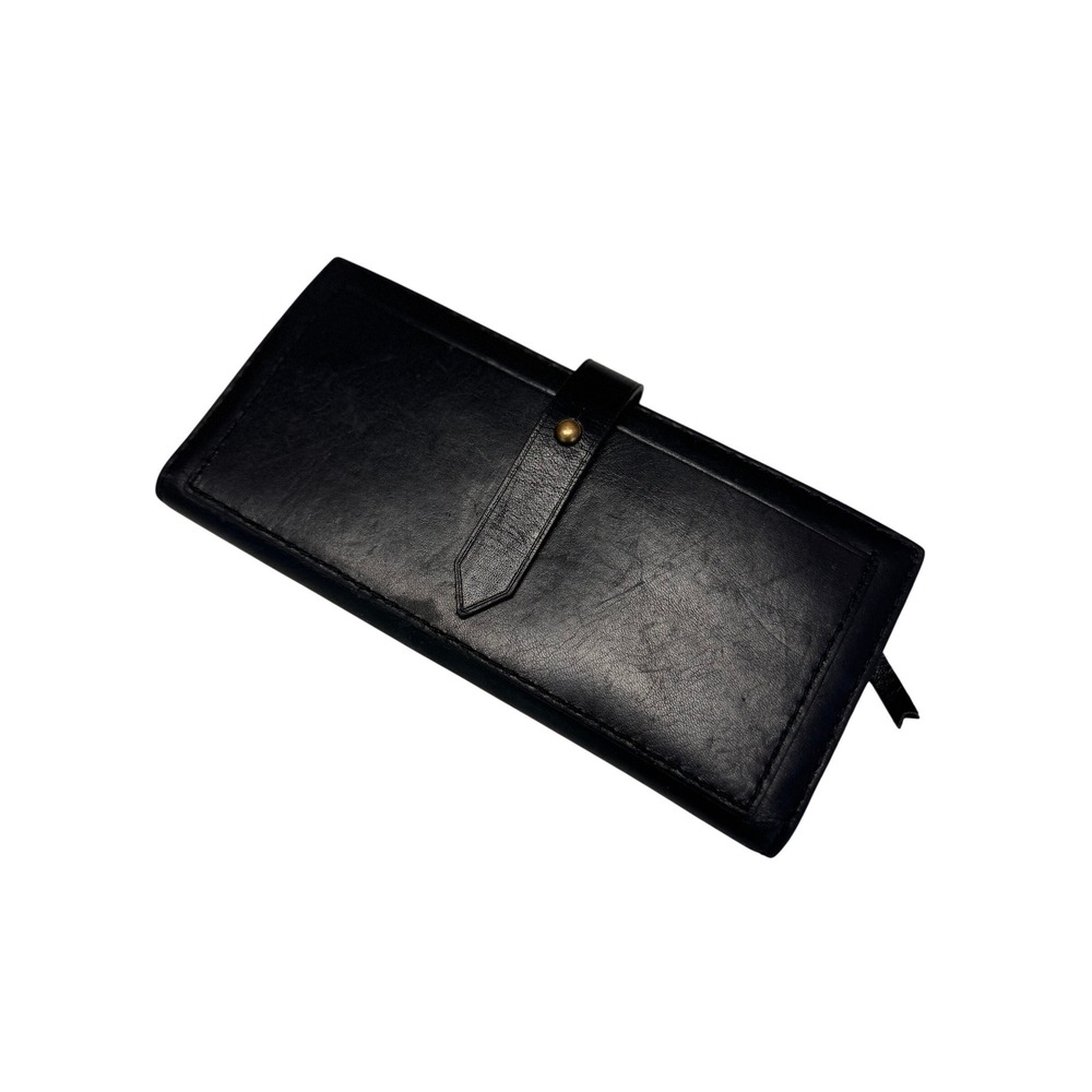Madewell Black Leather Bifold Wallet Slim Collar Stud Closure Zip Pocket
